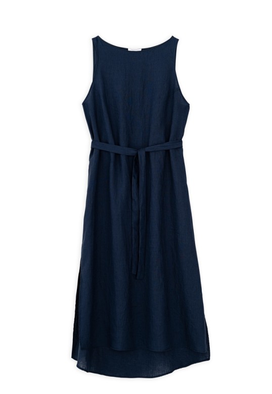 LINEN SLEEVELESS DRESS DARK BLUE