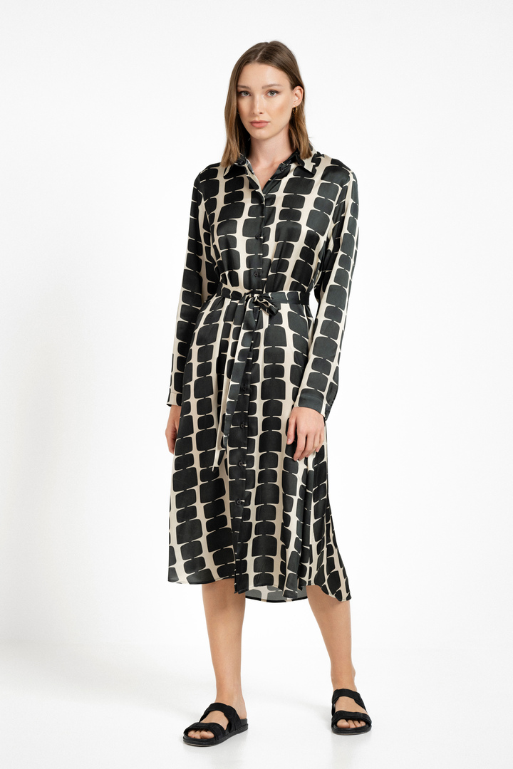 SATIN PRINT SHIRTDRESS BLACK