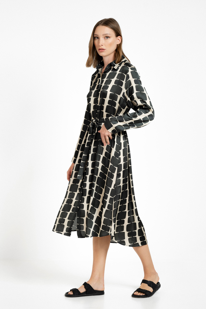 SATIN PRINT SHIRTDRESS BLACK