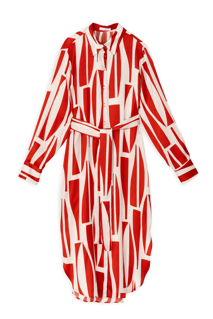 SATIN PRINT SHIRTDRESS RED