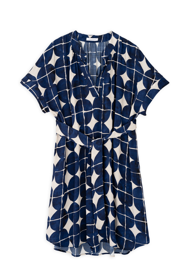 SATIN PRINT OVERSIZED MINI DRESS DARK BLUE