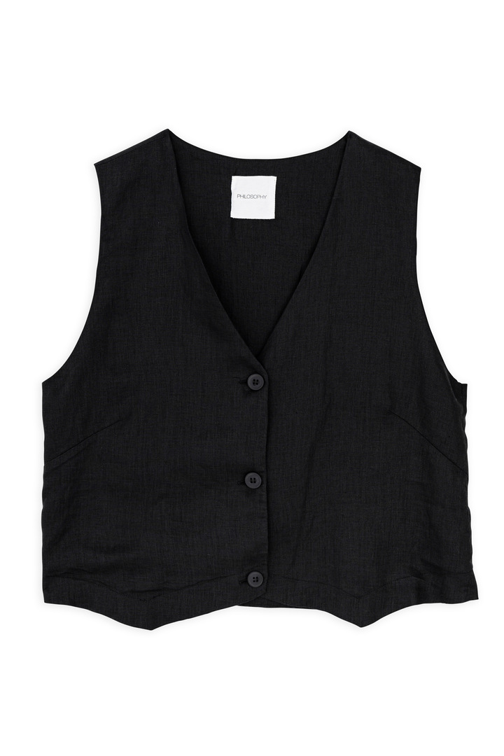 LINEN VEST BLACK