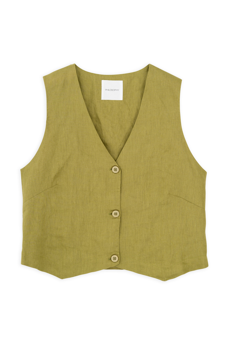 LINEN VEST GREEN