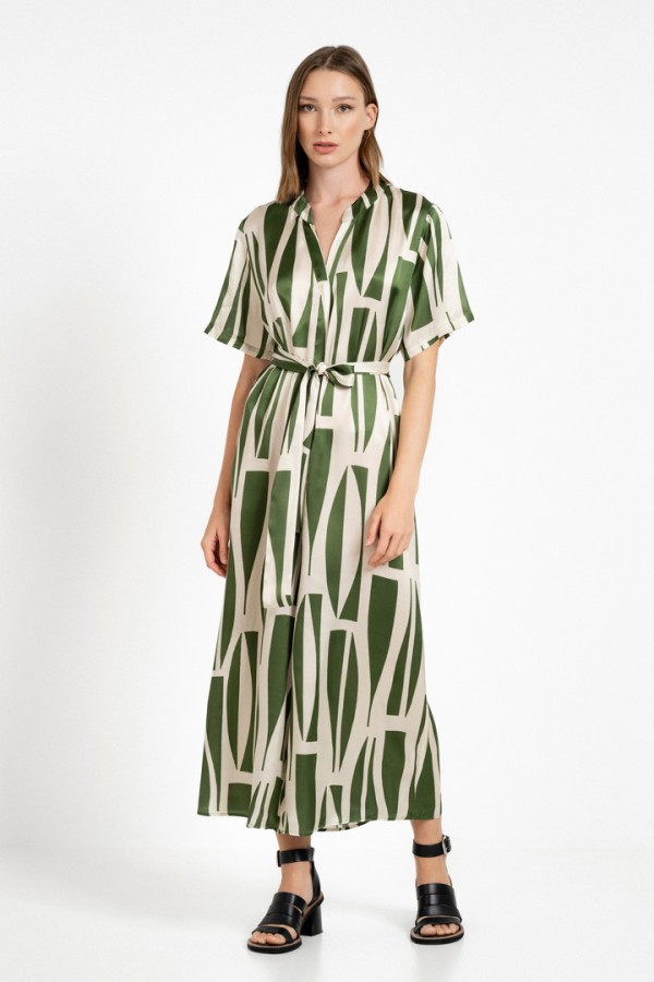 SATIN PRINT JUMPSUIT GREEN