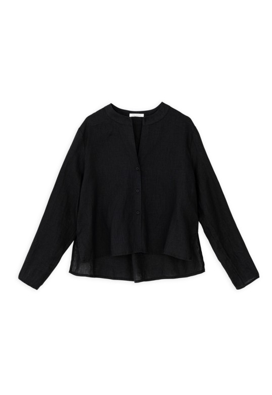 LINEN CROPPED SHIRT BLACK