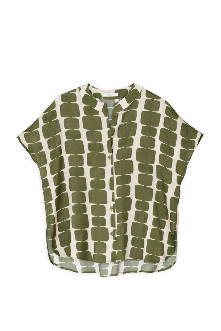 SATIN PRINT SHORT SLEEVE SHIRT GREEN