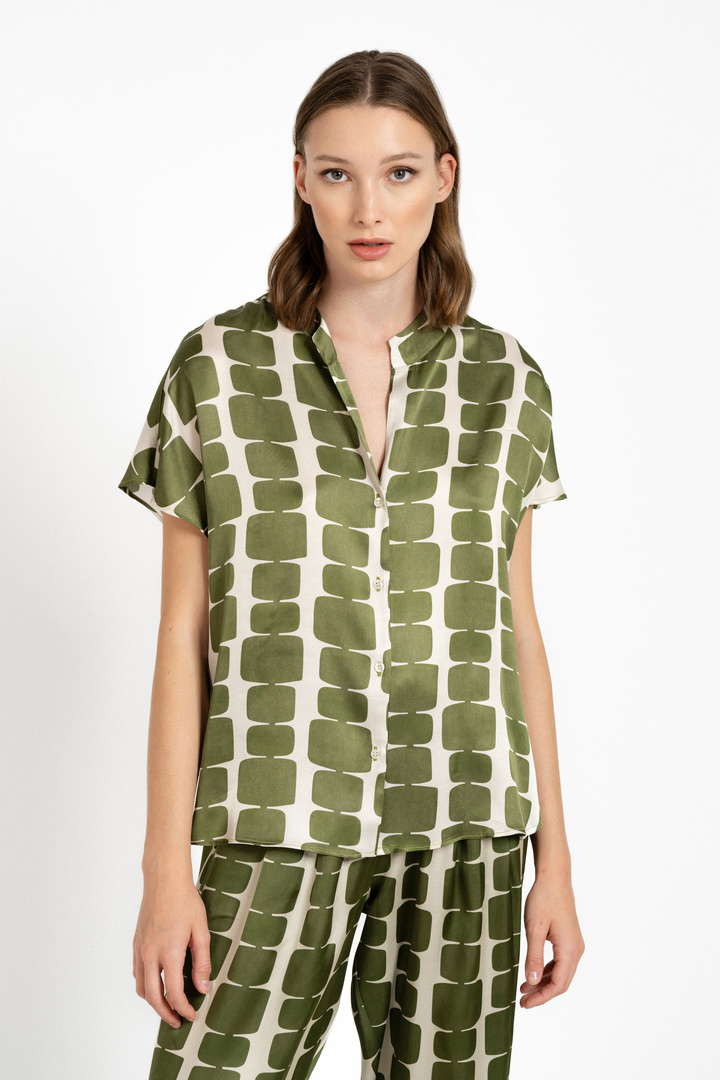 SATIN PRINT SHORT SLEEVE SHIRT GREEN