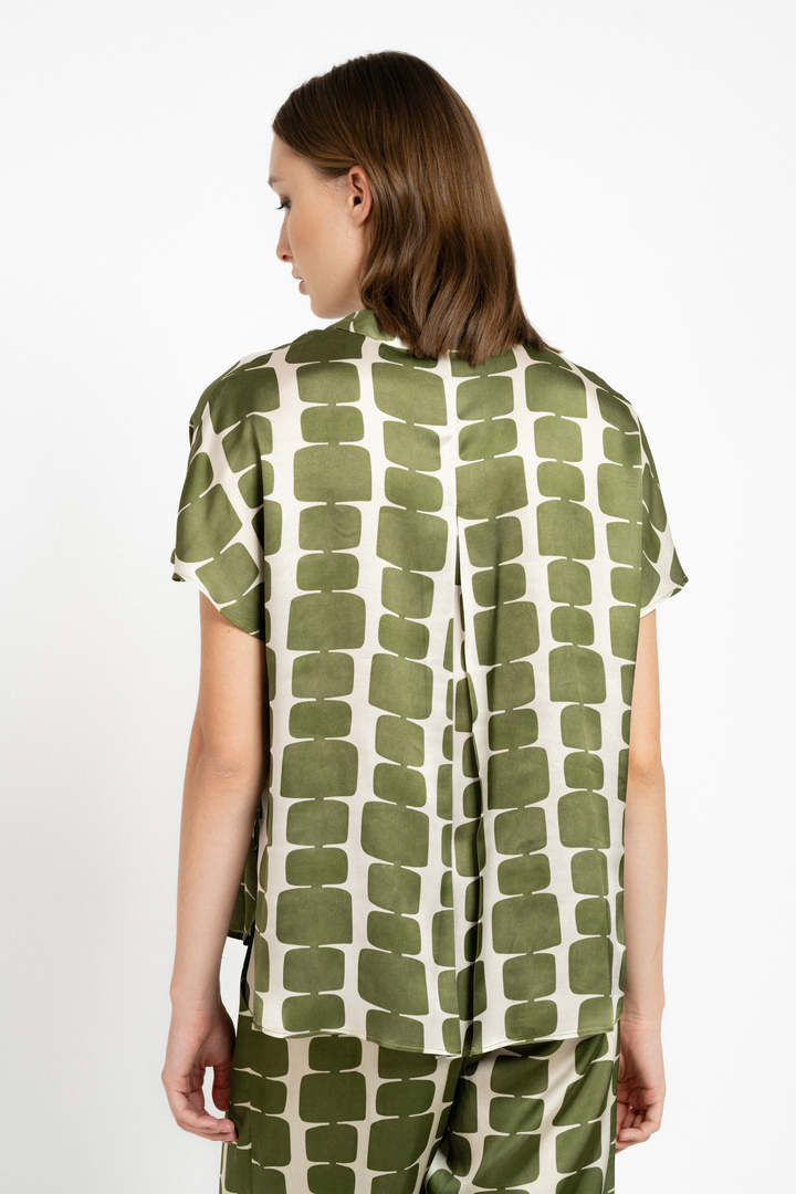 SATIN PRINT SHORT SLEEVE SHIRT GREEN