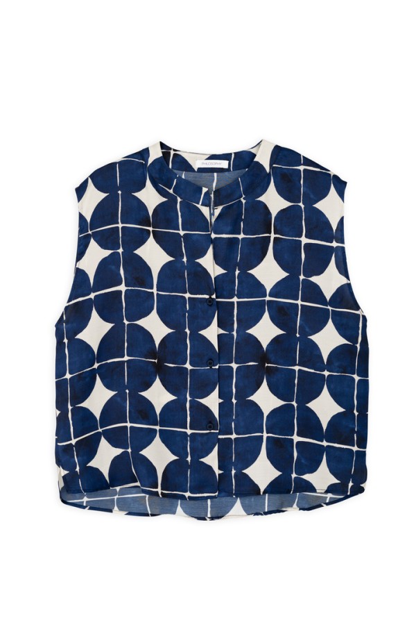 SATIN PRINT CROPPED SHIRT DARK BLUE