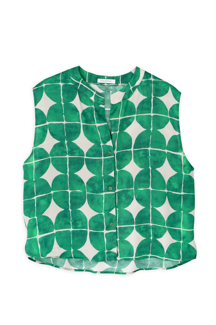 SATIN PRINT CROPPED SHIRT GREEN