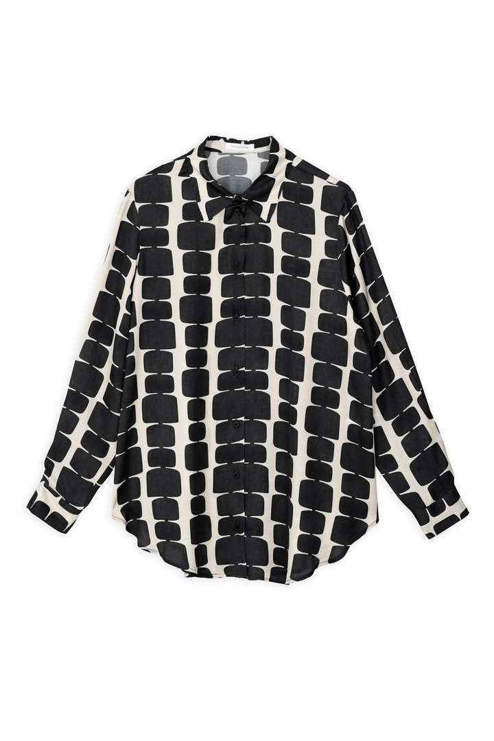 SATIN PRINT LONG SLEEVE SHIRT BLACK