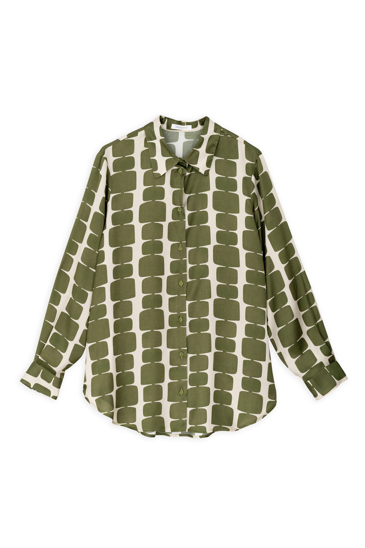 SATIN PRINT LONG SLEEVE SHIRT GREEN