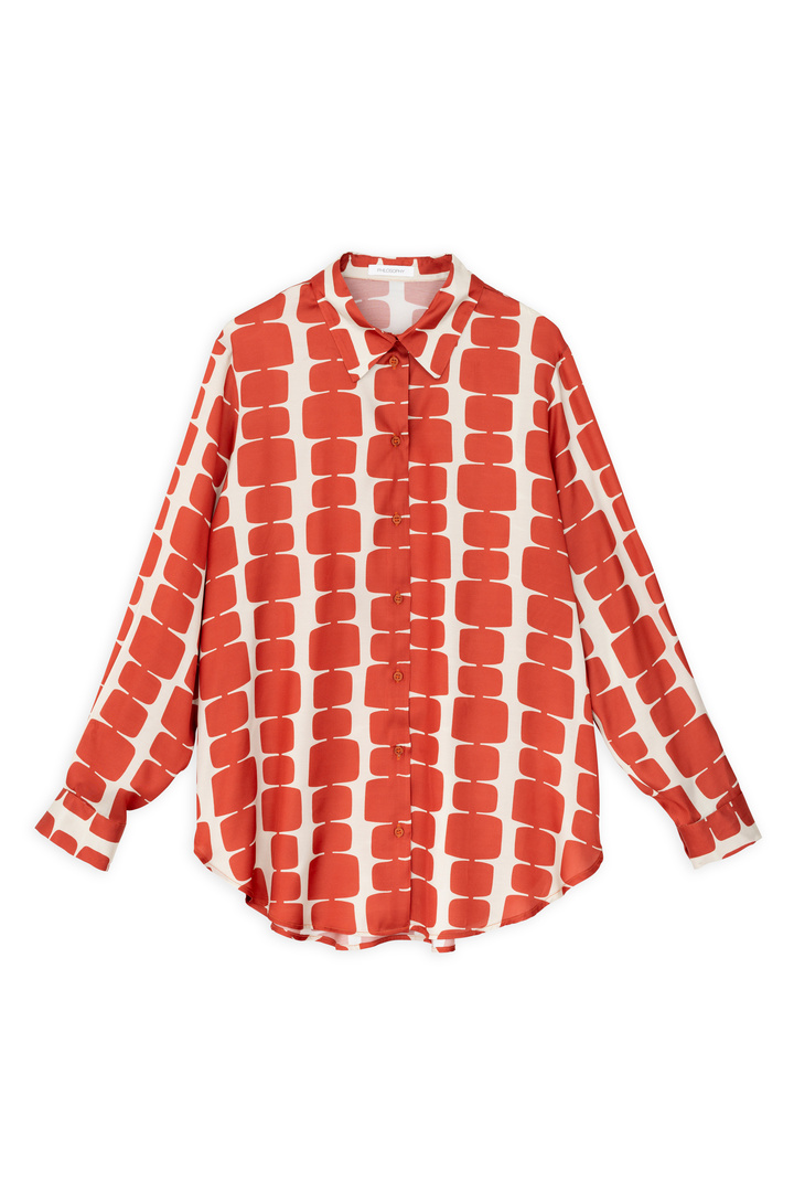 SATIN PRINT LONG SLEEVE SHIRT ORANGE