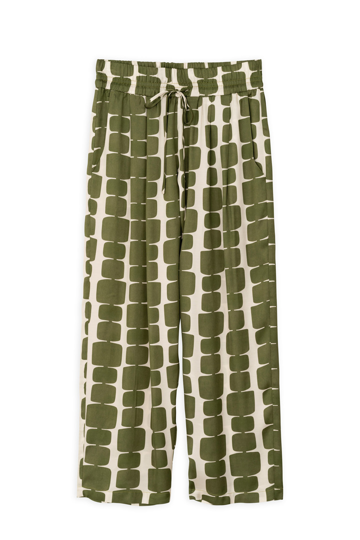 SATIN PRINT PLEATED PANTS GREEN