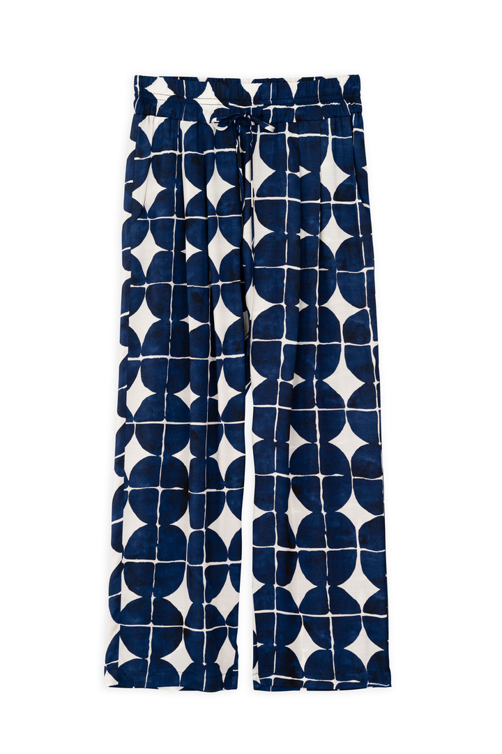 SATIN PRINT PLEATED PANTS DARK BLUE