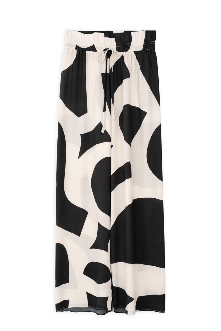 SATIN PRINT WIDE-LEG PANTS OFF BLACK