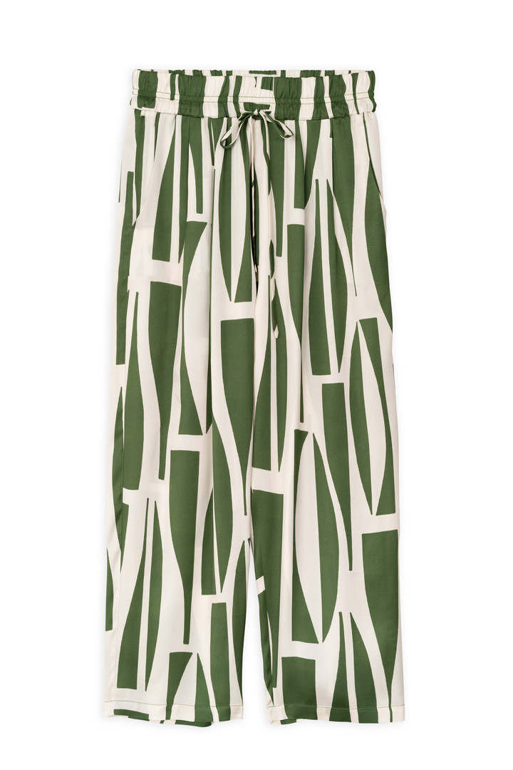 SATIN PRINT PLEATED PANTS GREEN