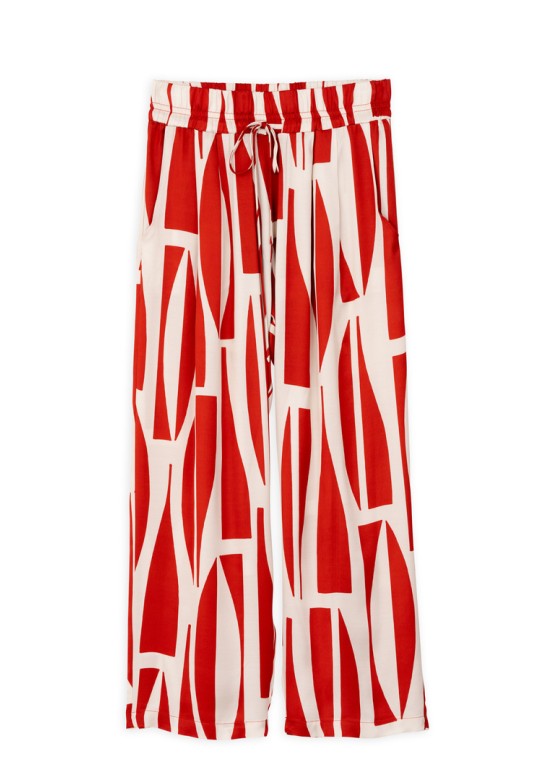 SATIN PRINT PLEATED PANTS RED