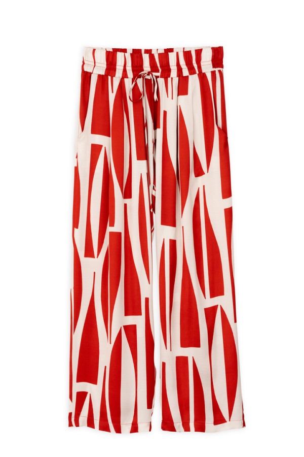 SATIN PRINT PLEATED PANTS RED