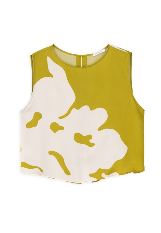 SATIN PRINT CROPPED TOP LIME