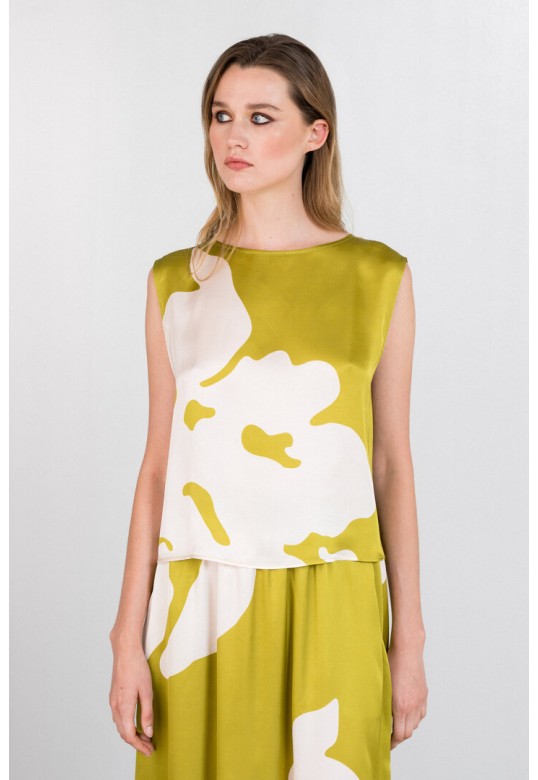 SATIN PRINT CROPPED TOP LIME