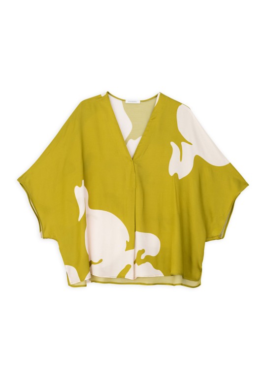 SATIN PRINT OVERSIZED BLOUSE LIME