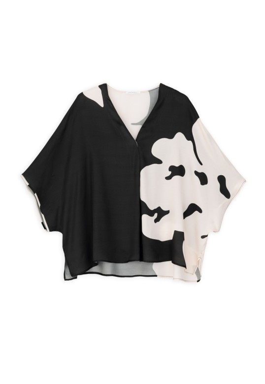SATIN PRINT OVERSIZED BLOUSE OFF BLACK