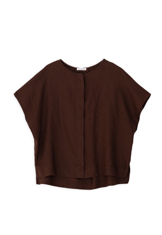 LINEN LOOSE SHIRT DARK BROWN