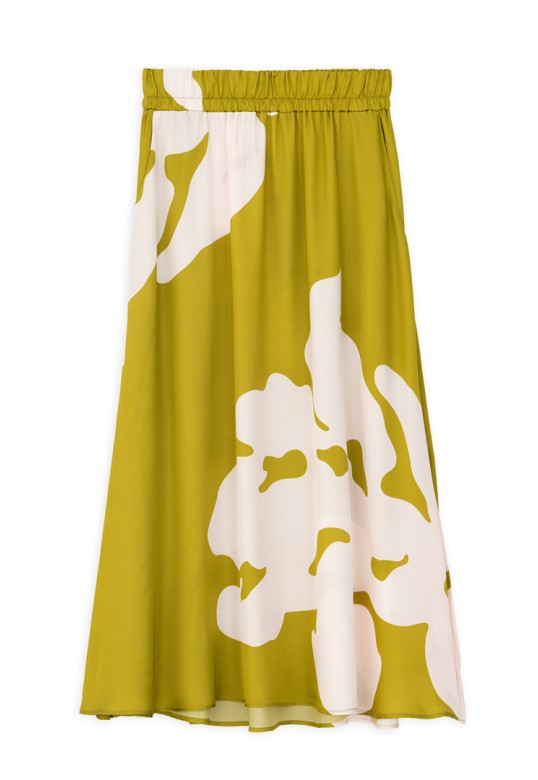 SATIN PRINT SKIRT LIME