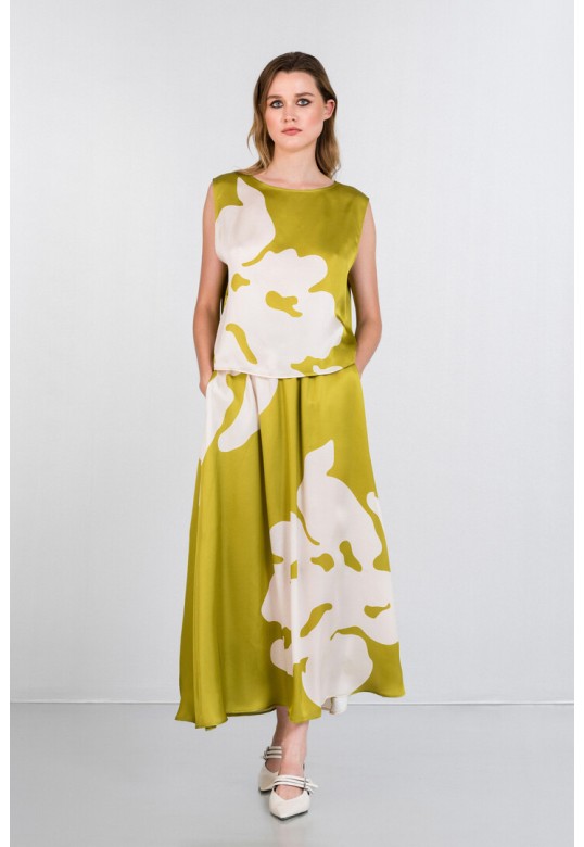 SATIN PRINT SKIRT LIME