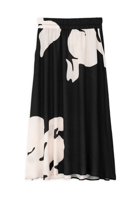 SATIN PRINT SKIRT OFF BLACK