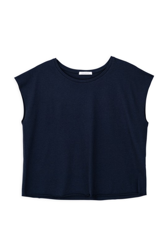 ORGANIC JERSEY CROPPED TOP DARK BLUE