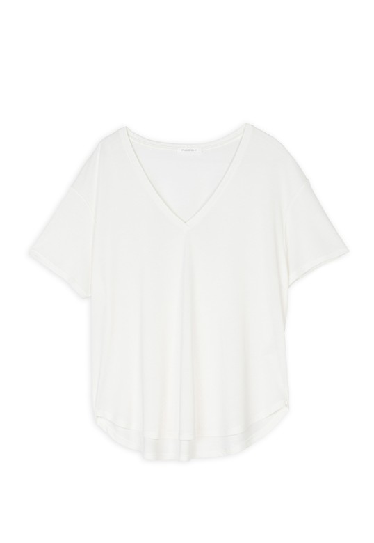 BASIC CUPRO V NECK TOP OFF WHITE