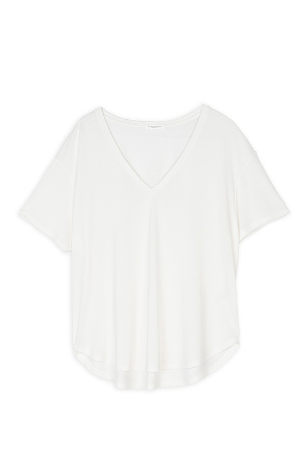 BASIC CUPRO V NECK TOP OFF WHITE