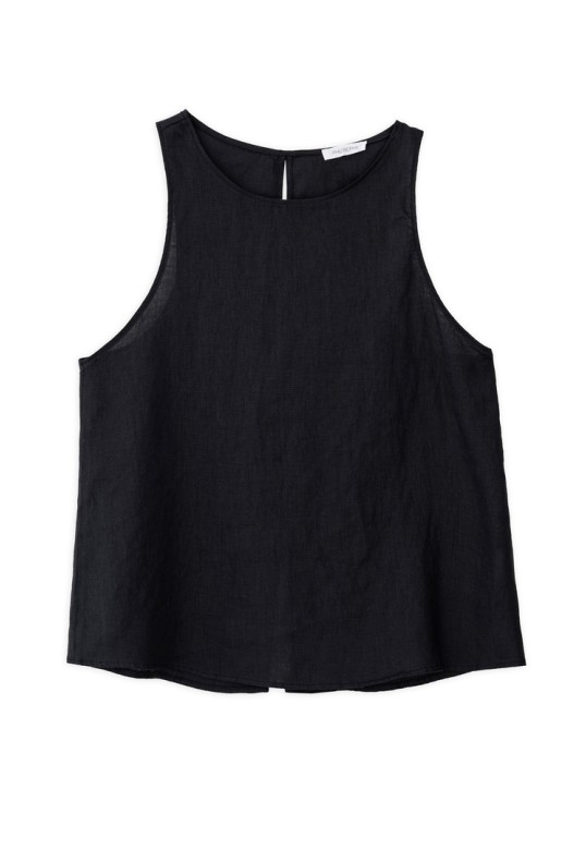 LINEN HALTER NECK TOP BLACK
