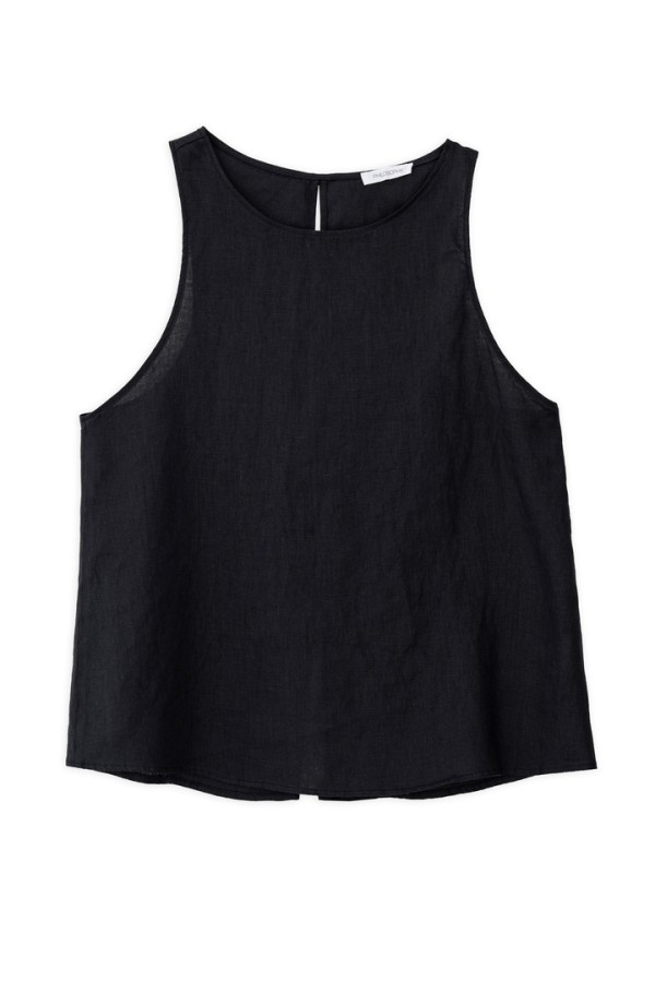 LINEN HALTER NECK TOP BLACK
