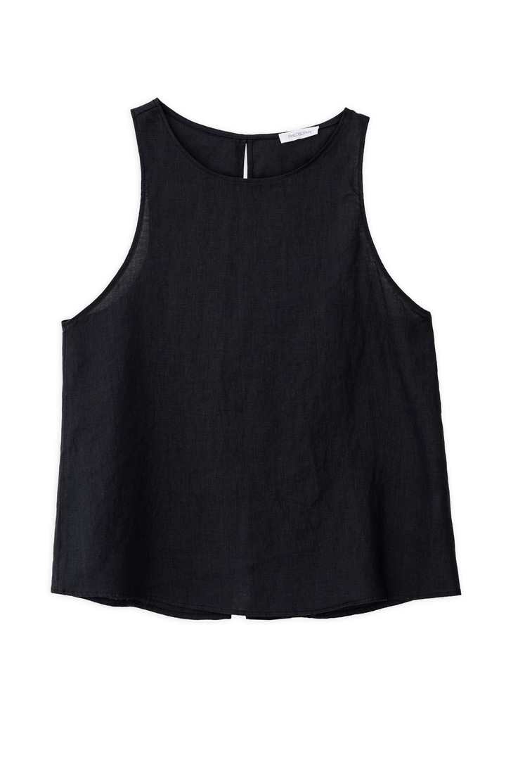 LINEN HALTER NECK TOP BLACK