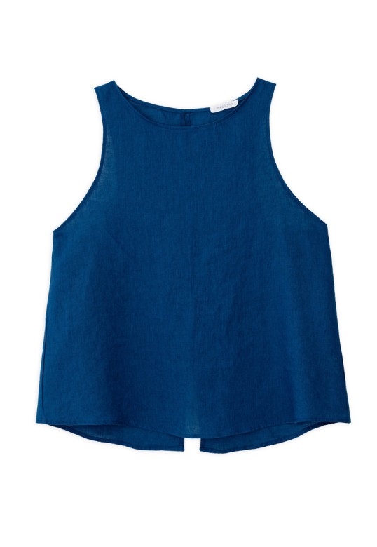 LINEN HALTER NECK TOP BLUE