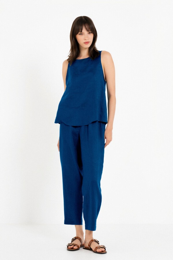 LINEN HALTER NECK TOP BLUE