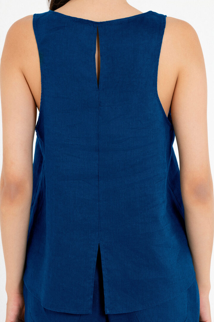 LINEN HALTER NECK TOP BLUE