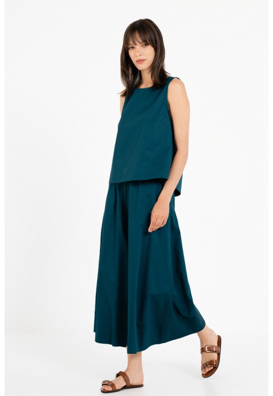 POPLIN CROPPED TOP DARK EMERALD