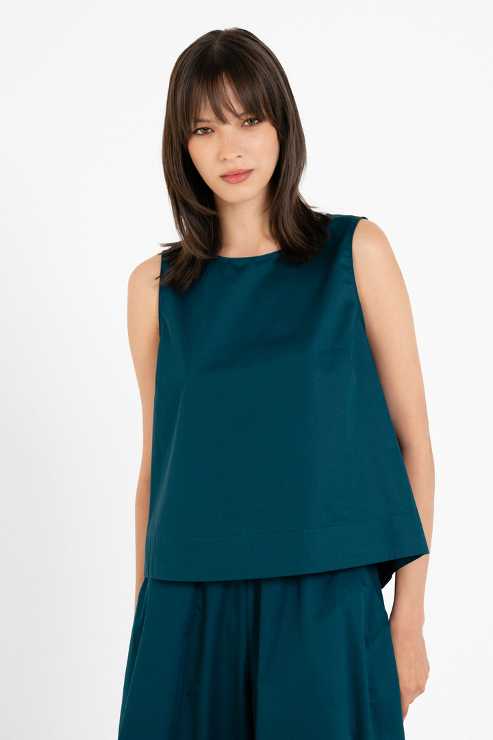 POPLIN CROPPED TOP DARK EMERALD