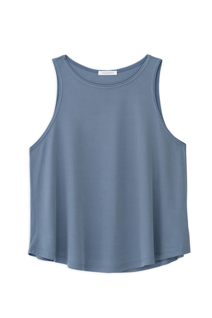 RIB HALTER NECK TOP DUSTY BLUE