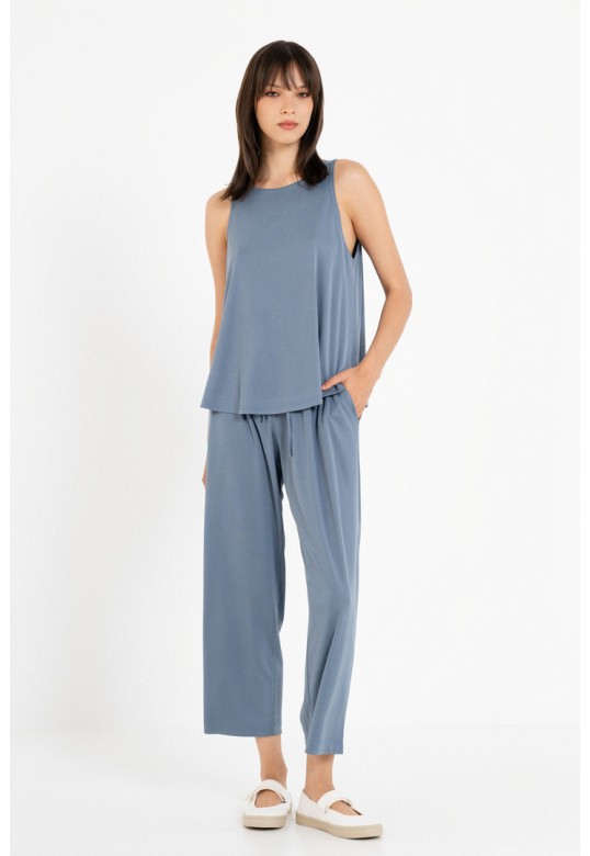 RIB HALTER NECK TOP DUSTY BLUE