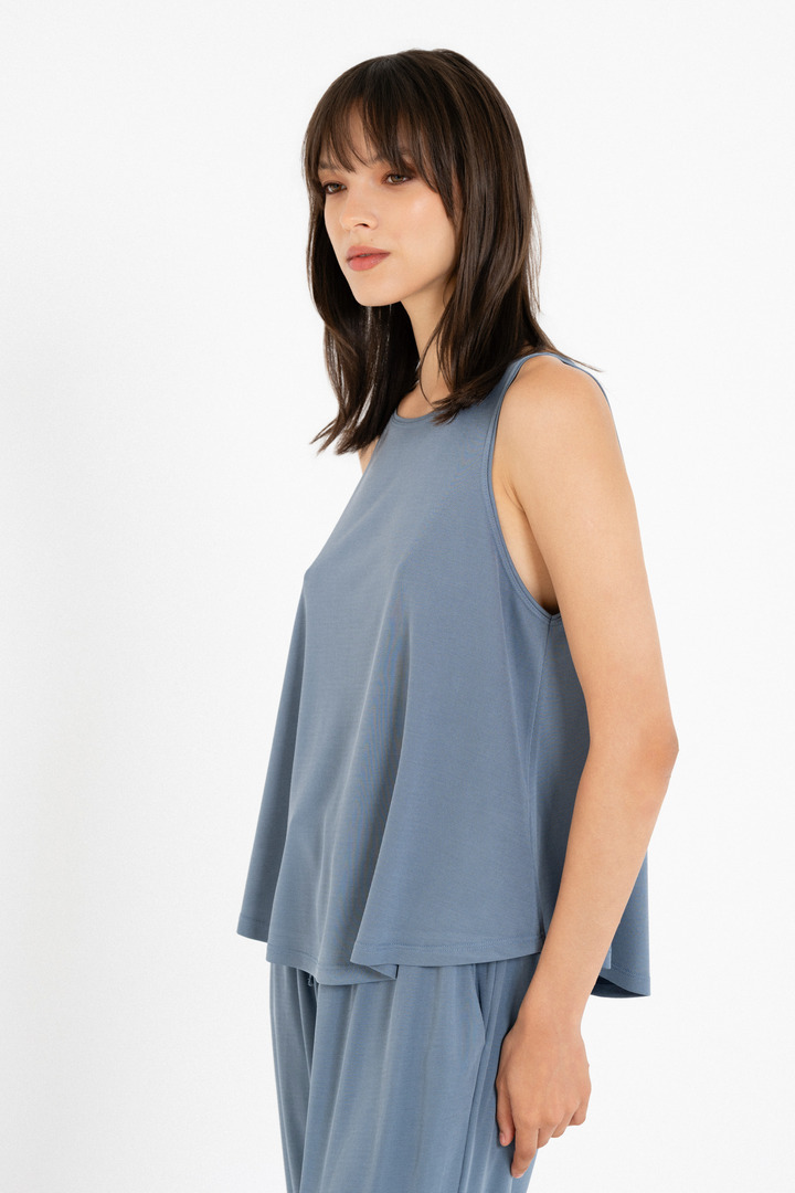 RIB HALTER NECK TOP DUSTY BLUE