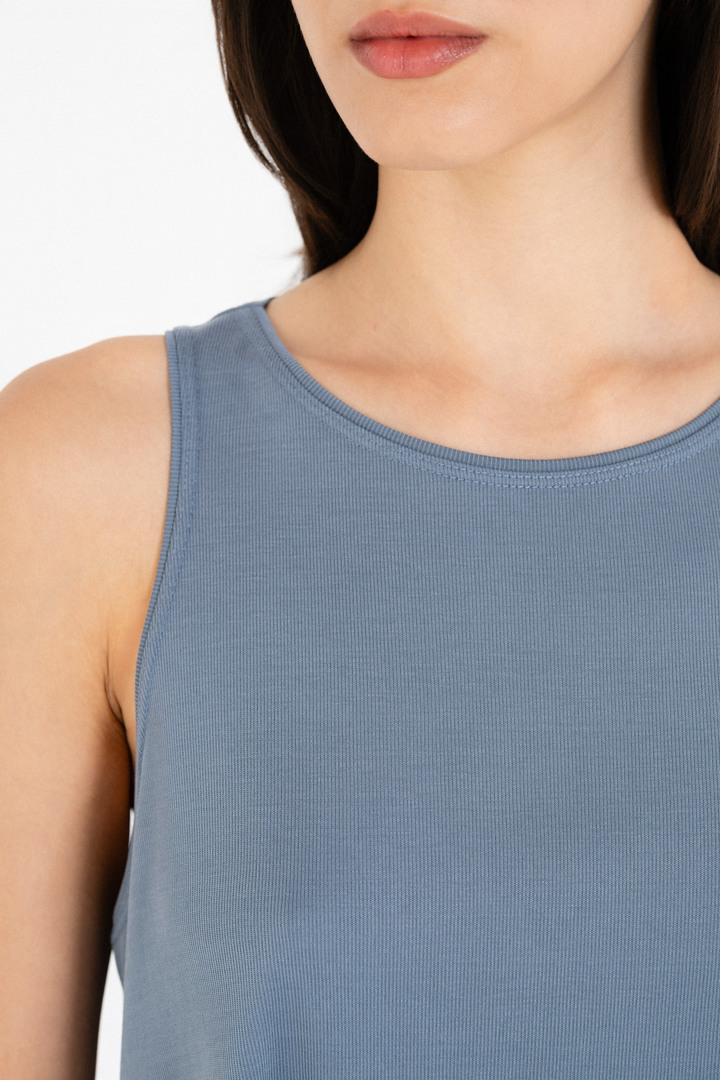 RIB HALTER NECK TOP DUSTY BLUE