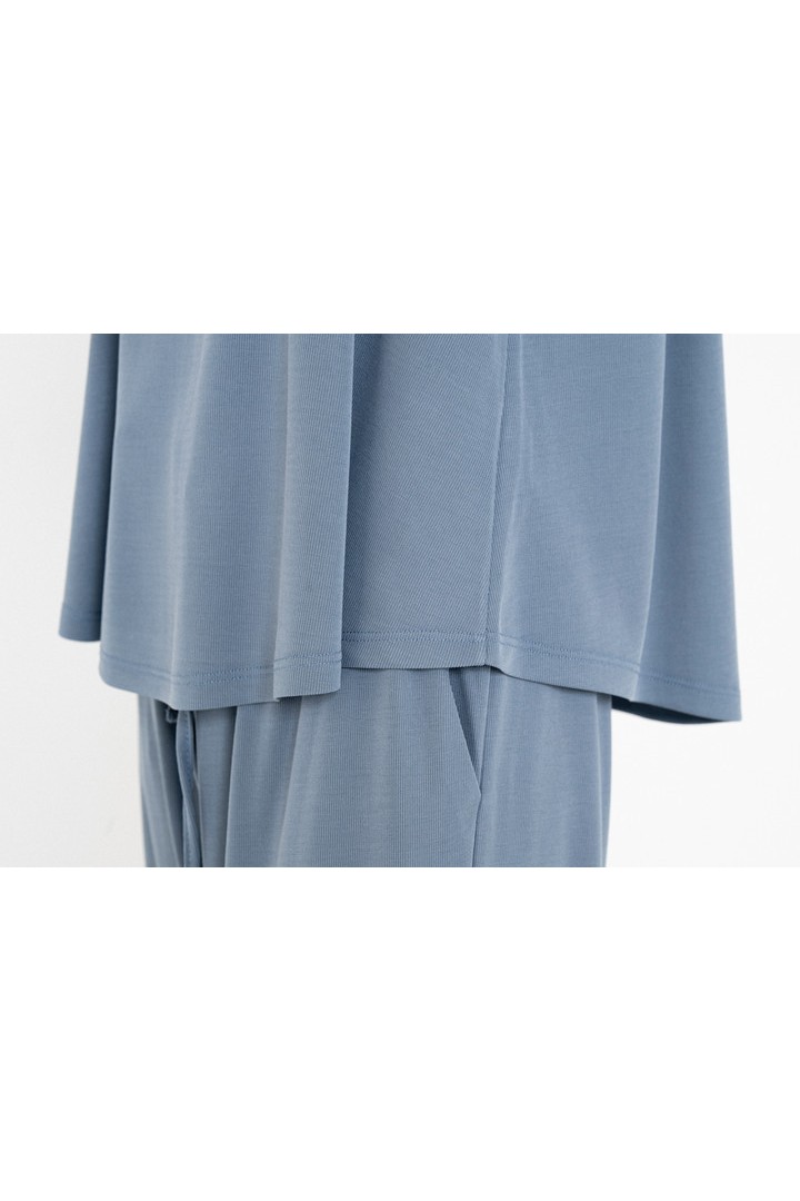 RIB HALTER NECK TOP DUSTY BLUE