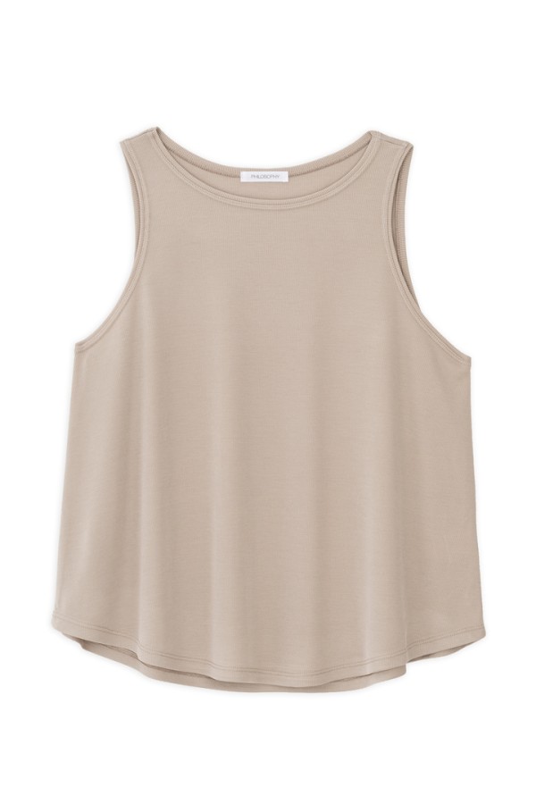 RIB HALTER NECK TOP LIGHT BEIGE
