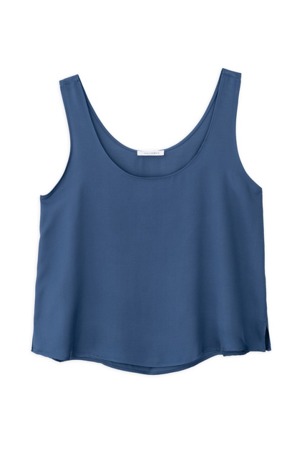 SATIN FINE ECOVERO SLEEVELESS CROPPED TOP BLUE