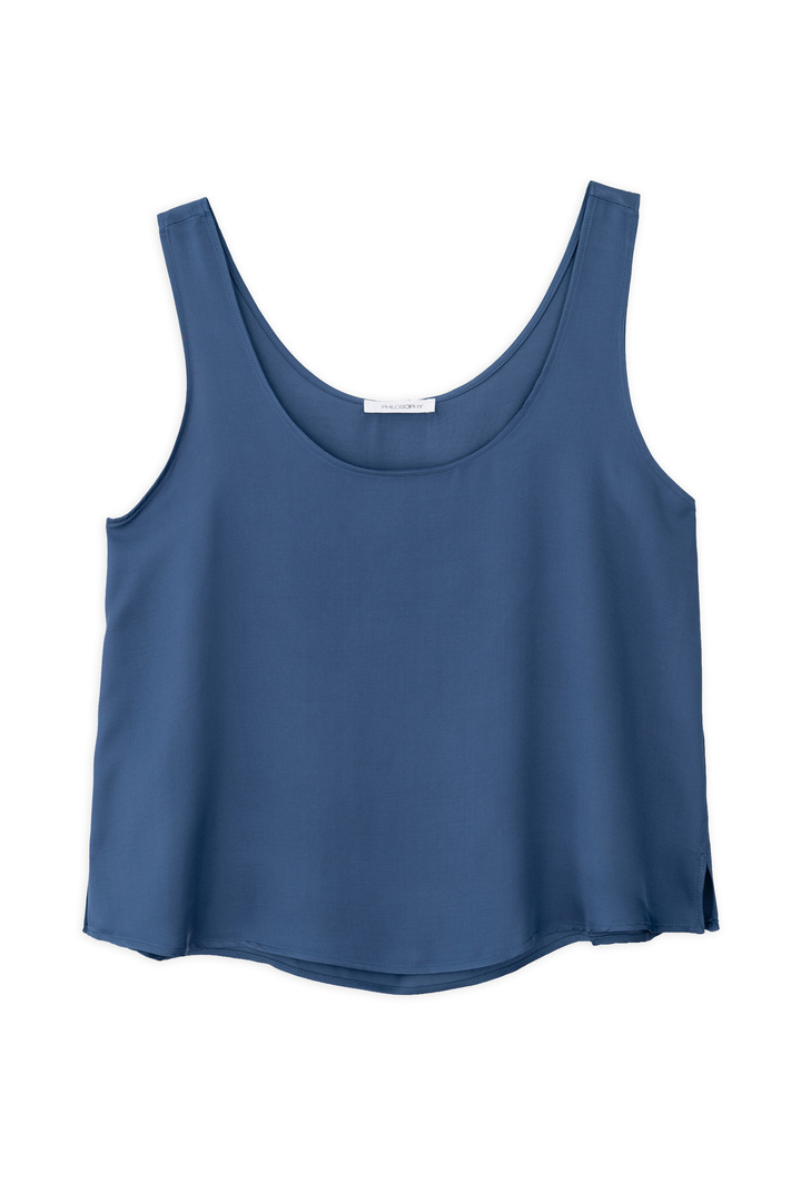 SATIN FINE ECOVERO SLEEVELESS CROPPED TOP BLUE